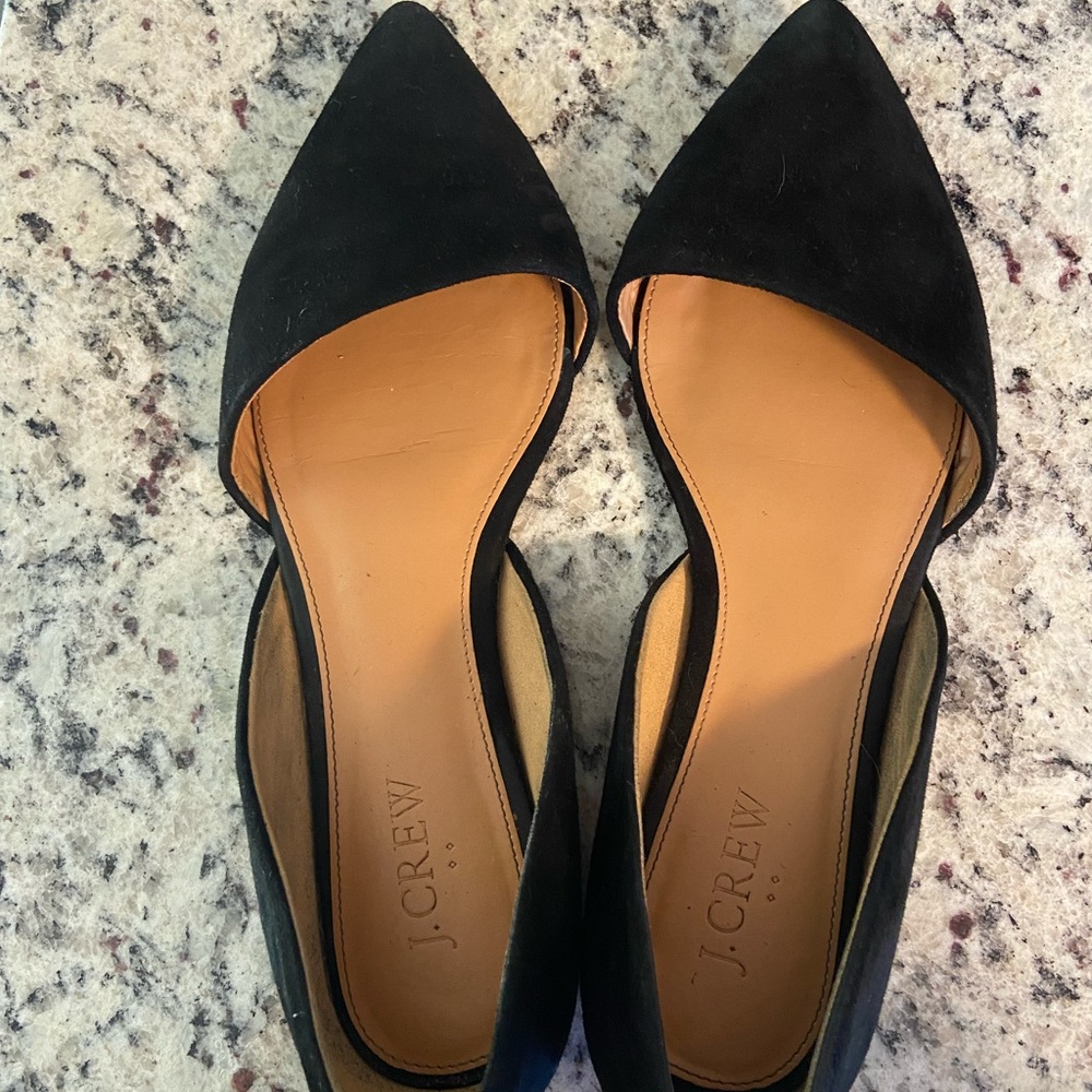 Black suede J Crew flats size 8. Used condition